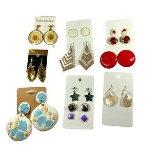 Earrings Lot 12 Pairs Mixed Styles Dangle Stud Hoop Vintage to Now & New Glam